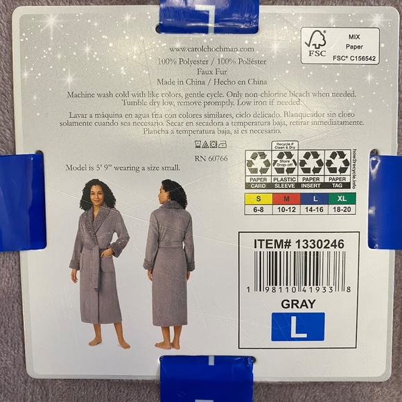 Carole Hochman Ladies’ Cozy Plush Robe, Purple/Lavender/Gray, Large NWT - Picture 13 of 14